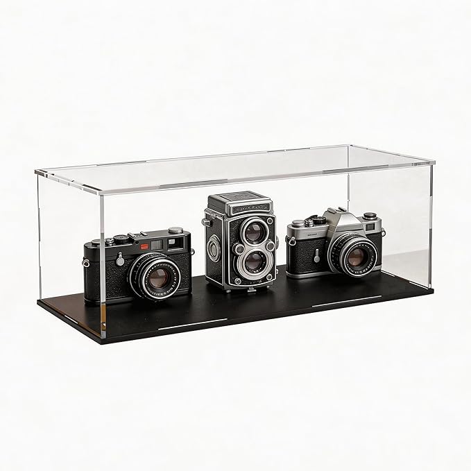 Display Case for Long Truck and Model Cars, Acrylic Box for Trophy and Toy Figures, Clear Acrylic Display Cases with Matte Black Base for Collection Protection and Storage, 16x7x7 inch