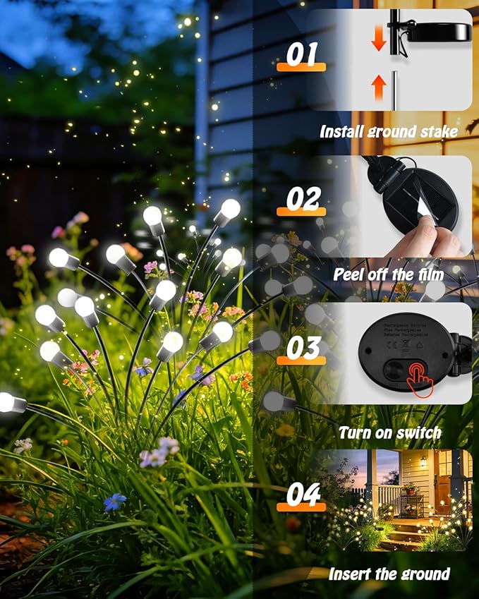 OZS 10 Pack Total 80 LED Solar Firefly Lights Fairy Outdoor - Solar Garden Lights Outdoor, Sway by Wind, Waterproof for Garden Patio Pathway Fairy Decoration (Cool White)