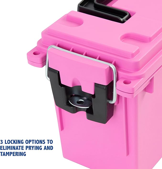 Sheffield 12631 Ammo Storage Box, Stackable .30 Cal Field Boxes, Water and Dust Resistant, Lockable Storage Box with Handle, Secures Hunting Gear, Supplies, and Bullets, Made in USA, Pink, (Pack of 6)