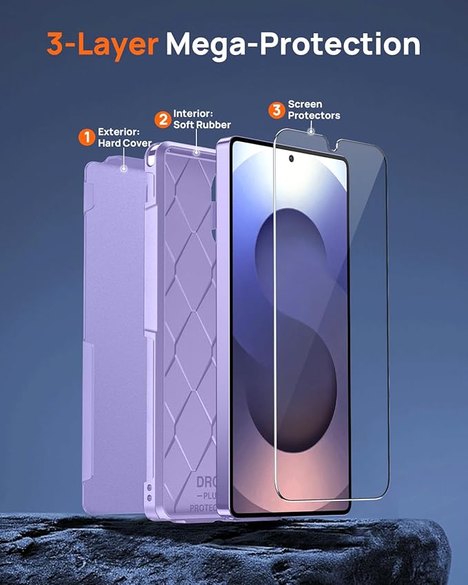 Lanhiem for Samsung Galaxy S25 Ultra Phone Case with Tempered Glass Screen Protector, Shock Absorption, Anti-Scratch Shockproof Case Cover for Samsung S25 Ultra, Purple