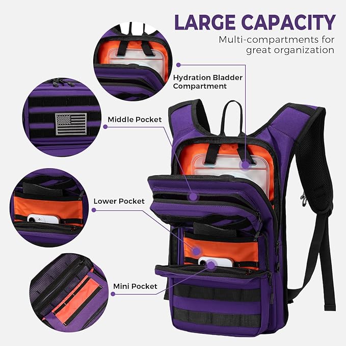 Koculemi Tactical Hydration Backpack with 2L Water Bladder and Front Small Tactical Pouch, Outdoor Water Backpack for Men Women, Sports Hydration Pack for Hiking, Cycling, Climbing