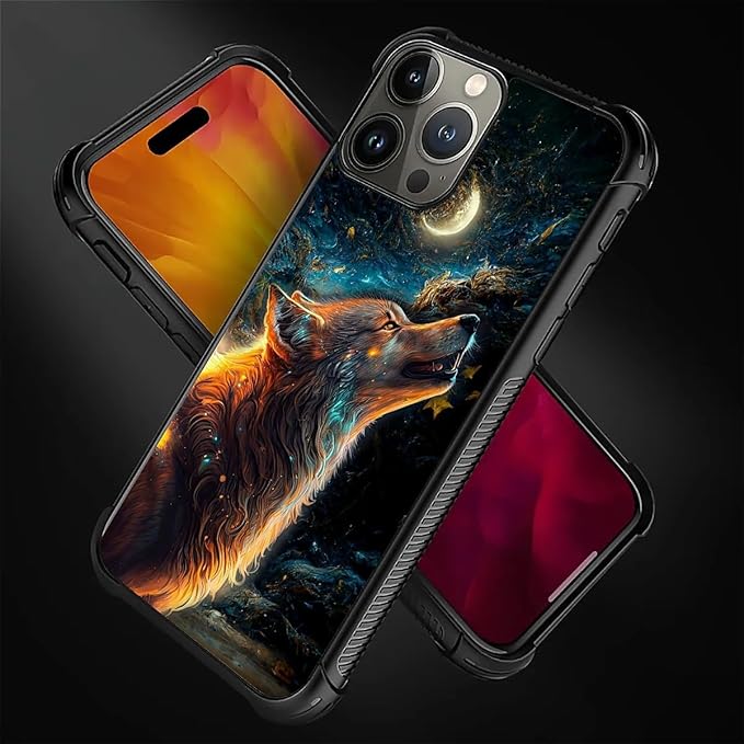 for iPhone 16 Pro Case, Star Cave Hungry Wolf Pattern Graphic Design Girl Boy Soft Silicone Hard Acrylic Shock Protection for iPhone 16 Pro