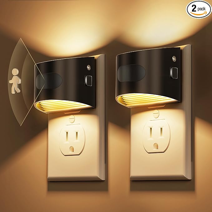 L LOHAS LED Night Light with Motion Sensor & Dusk to Dawn Sensor, Night Lights Plug into Wall with 30-100lm Adjustable Brightness, Motion Activated Night Light, 3000K Soft White, 2 Pack