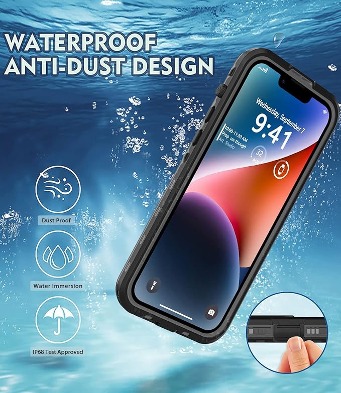 for iPhone 14 Waterproof Case - Shockproof, Dustproof, Built-in Screen Protector, Magnetic Ring Black