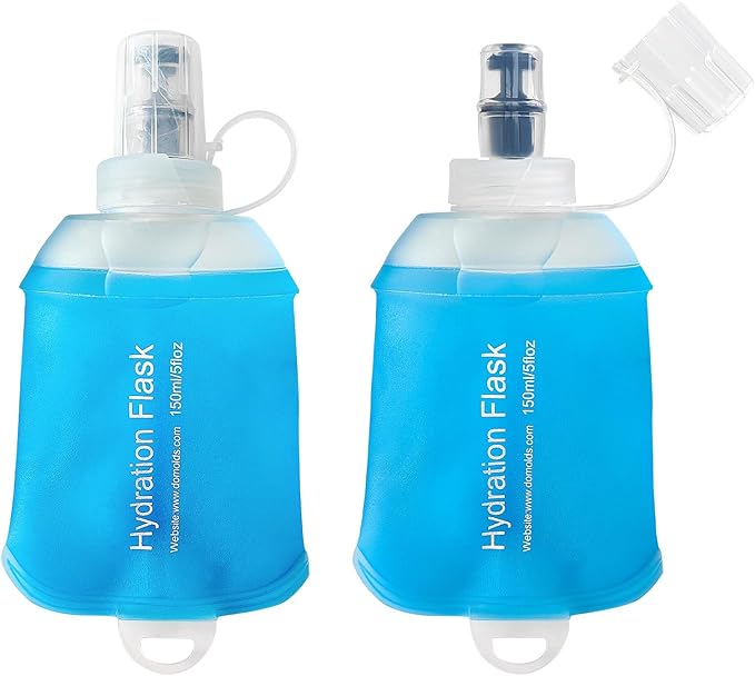 150ml Soft Flask Soft Water Bottle for Running, Hiking, Travelling, Cycling and Climbing - 2Pcs Blue - TPU Material - BPF-Free