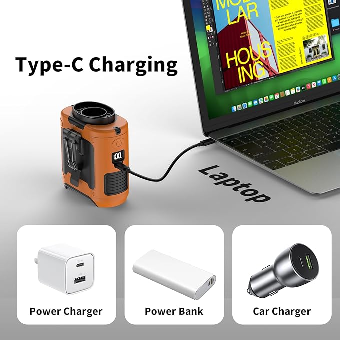 Socool 10000mAh Portable Waist Fan Clip on Wearable Belt Personal Fan Rechargeable Battery operated With 5 Speeds & Flashlight Neck Hands-Free 40H Cooling For Outdoor Camping Travel (Orange)