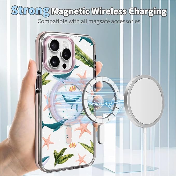 Case for iPhone 15 Pro,[Compatible with MagSafe],Sealife Whale Ocean Wildlife Clear Phone Case Design，for Women Girls Magnetic Clear Cover - Slim, Sleek, & Shockproof Protection
