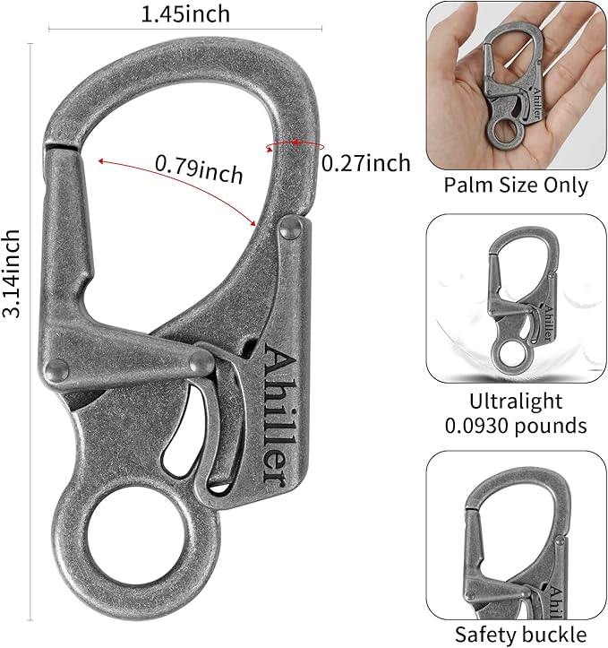 Ahiller Carabiner Clip, Double Anti-Misopening Locking Design, 3" Zinc Alloy Heavy Keychain for Outdoor Camping Hiking, Key Ring Clip