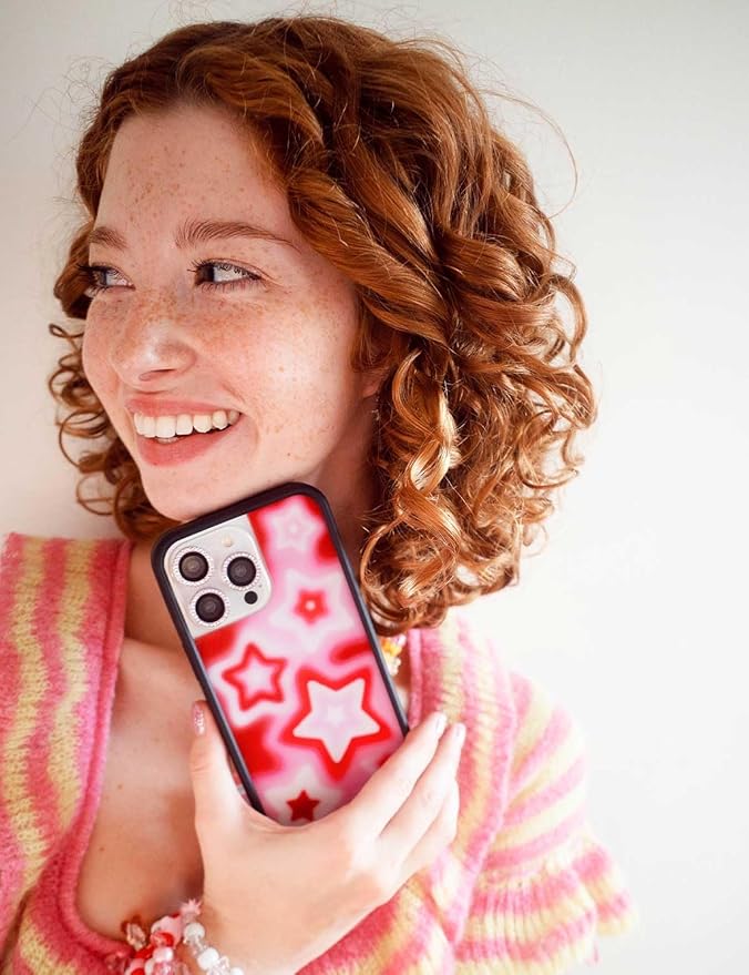 Wildflower Cases - Compatible with iPhone 13 Pro | Protective Black Bumper, 6.5ft Drop Test Certified, Women Owned Small Business | Red Pink White Space Aesthetic Cute Trendy | Red Dream Star