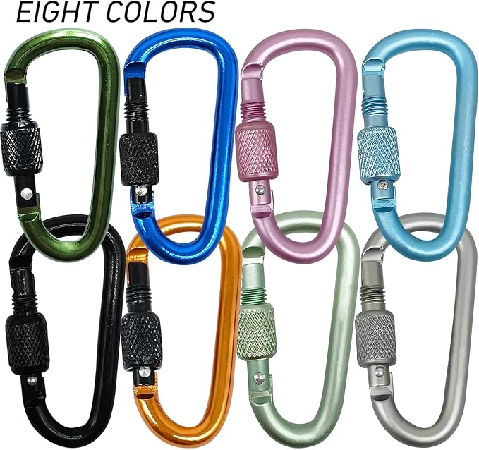 YUCHIYA 8 Pack D-Shape Carabiner Clasp with Screw Gate, 2.2 Inch Mini Keychain Clip Key Chain Buckle, Aluminum Alloy Keyrings Hook for Outdoor Hiking not for Climbing