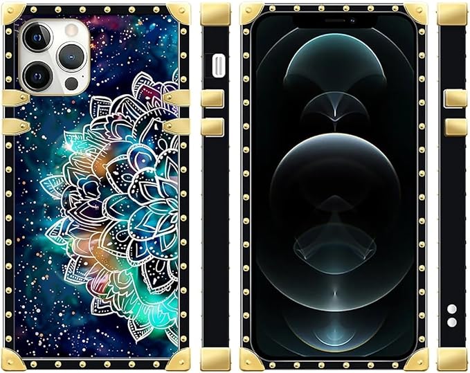 Compatible with iPhone 12 Pro Max Case, Starry Sky Colourful Mandala Luxury Golden Decoration for Girl Women Soft TPU Shockproof Protective Hard PC Back for iPhone 12 Pro Max