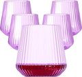 Lueumxc 40 Pack Plastic Ribbed Wine Glasses, 14Oz Origami Disposable Wine Glasses Unbreakable Clear Plastic Cocktail Glasses Recyclable Shatterproof Reusable Wine Cups (14oz-purple-40pack)