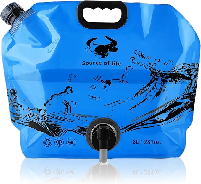 Water Jug Camping 2.1 Gallon Collapsible with Spigot, BPA Free Portable Water Pouch Foldable Water Bags for Outdoor Hiking, Travel and Emergency & Water Storage Containers (Orange_Blue-2Pcs)