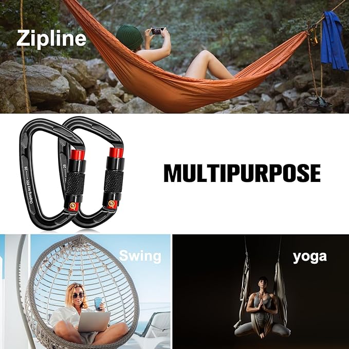 Oupeng sky Auto Locking Carabiner Clips - 28KN (6172lbs) Heavy Duty Caribeaners, Large Carabiner Clip for Keychains，Hammock，Camping, Gym, Hiking, Outdoor ，Dog Leash