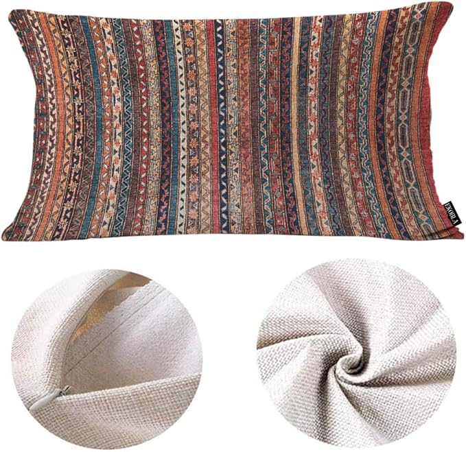 EKOBLA Turkish Carpet Rectangle Pillow Cases Vintage Persian Oriental Waist Lumber Cotton Linen Cushion Cover Oblong Rectangle Pillowcase for Men Women Home Decoration Bedroom 12x20 Inches