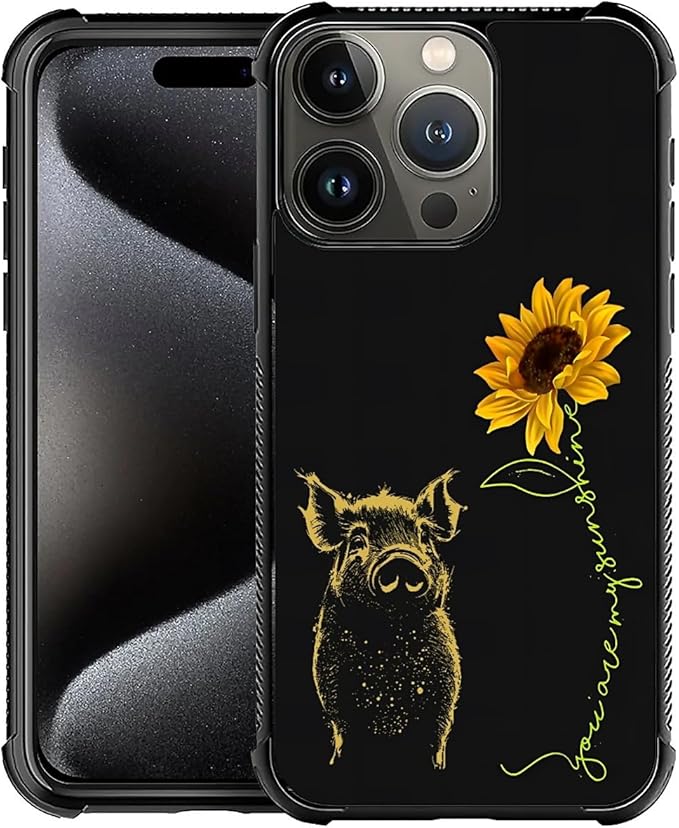 for iPhone 16 Pro Case, Pig Sunflower Yellow Sunshine Pattern Graphic Design Girl Boy Soft Silicone Hard Acrylic Shock Protection for iPhone 16 Pro