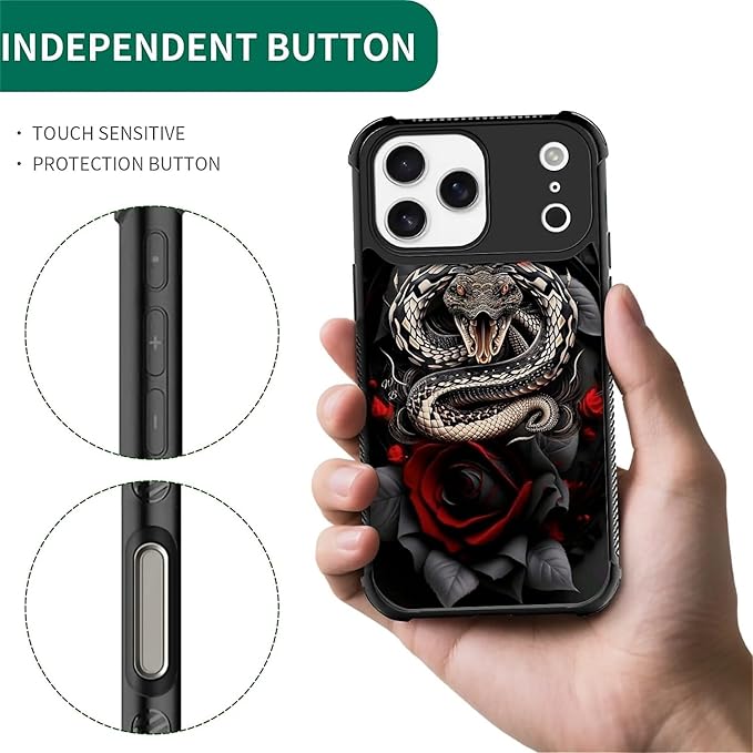 for iPhone 17 Pro Max Case,for MagSafe Graphic Design for Girl Boy Soft Silicone Hard Acrylic Shock Protection Designed for iPhone 17 Pro Max Entwined Rose Snake Pattern