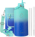 BUZIO 1 Gallon Water Jug with Straw Lid, 128oz Water Bottle Stainless Steel Triple Wall Hydro Jug 18/8 Food Grade Thermo Mug Keep Cold 48H & Hot 24H, Starry Gradient Blue
