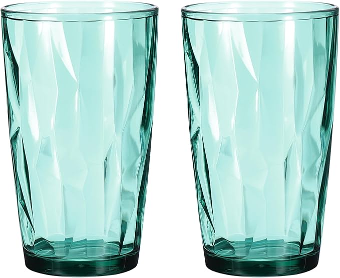 uxcell 17oz Acrylic Drinking Glasses, 2Pcs Plastic Reusable Tumblers Drinkware Unbreakable Water Glasses Cups Stackable & Dishwasher Safe for Home Outdoors Restaurant, Cyan