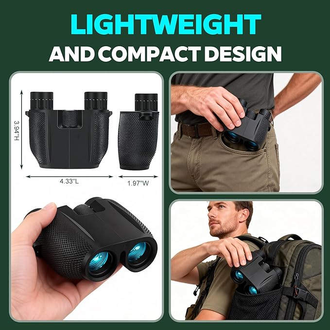 Realis 10x25 Compact Binoculars for Kids and Adults, Large View Small Binoculars for Bird Watching, Waterproof with Low Light Vision BAK4 Prism FMC Lens for Cruise Ship Travel Hunting