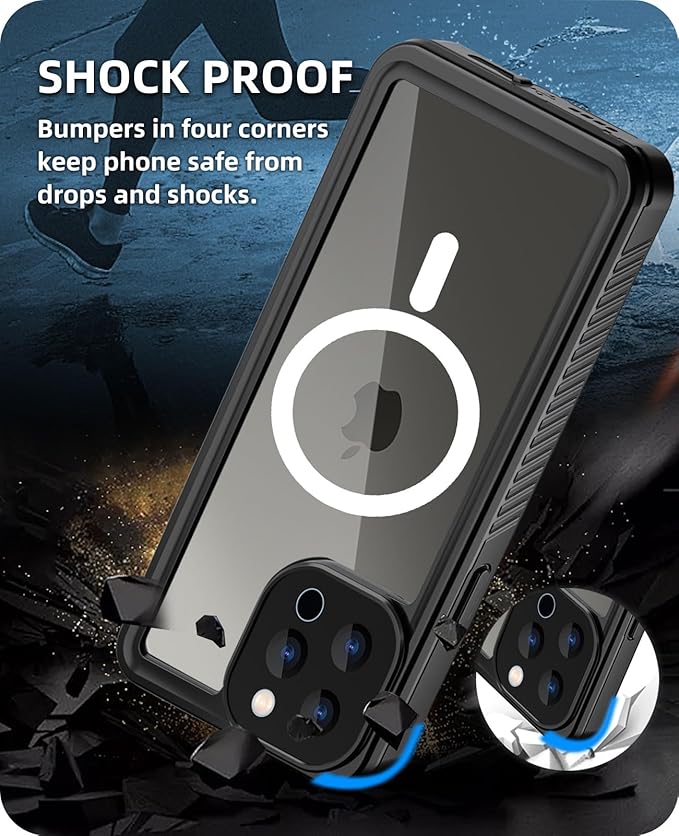 Beeasy for iPhone 12 Pro Waterproof Case [Compatible with Magsafe] [Built-in Screen Protector], 360 Full Body Heavy Duty Phone Case, Military Grade Shockproof Dustproof,Magnetic Black
