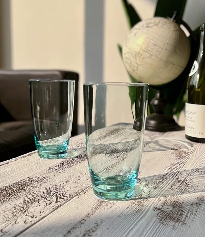 KLIFA- ETON, 20.8 oz, Set of 6, Acrylic Highball Drinking Glasses Set, Iced Tea Cups, BPA-Free, Stackable Plastic Drinkware, Dishwasher Safe Cups, Turquoise