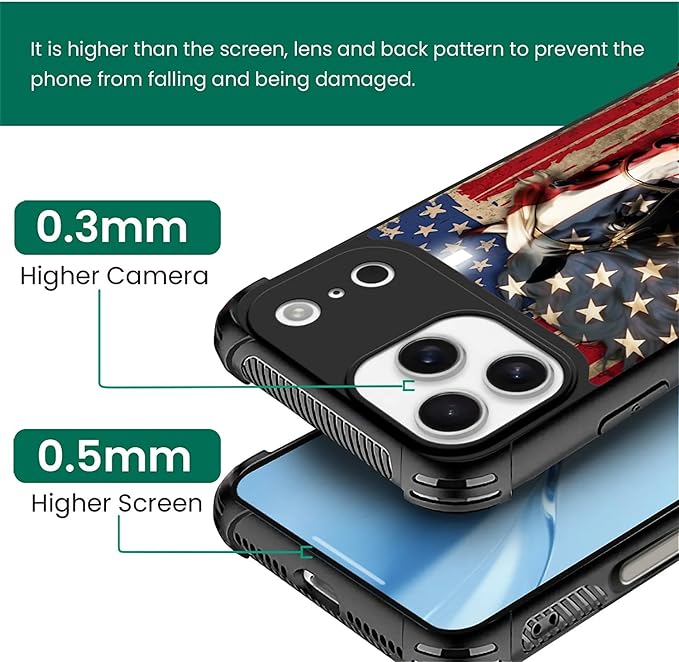 for iPhone 17 Pro Max Case,for MagSafe Graphic Design for Girl Boy Soft Silicone Hard Acrylic Shock Protection Designed for iPhone 17 Pro Max Red American Flag Horse Cross Pattern