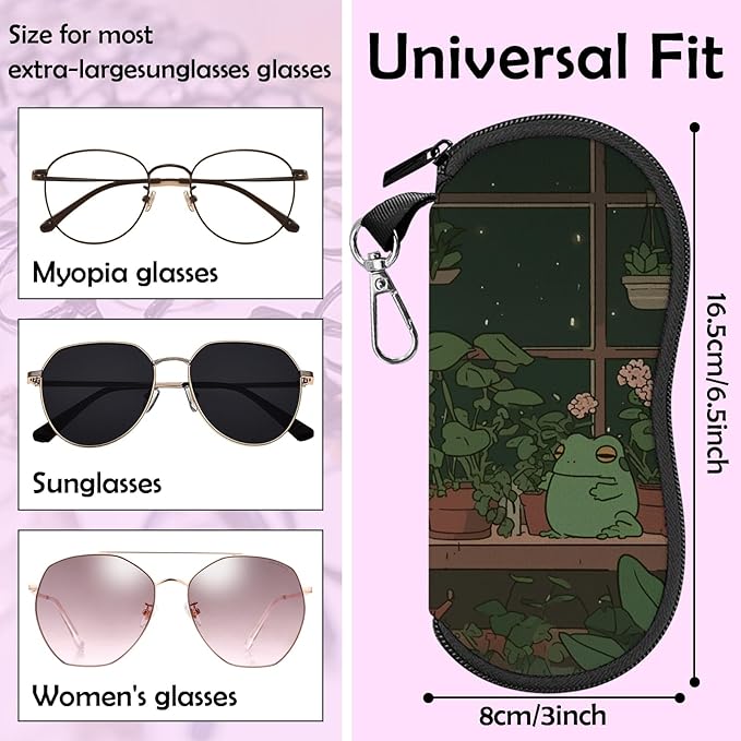 Glasses Case Sunglasses Eyeglass Soft Case Zipper Light Neoprene Pouch with Metal Belt Clip Aesthetic Cute Women Men