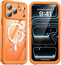 ANTSHARE for iPhone 17 Pro Max Case, Compatible with Magsafe, IP68 Waterproof Case, [Built-in Screen Protector] - 12 FT Military Dropproof - Full Body Heavy Duty Rugged Phone Cover - Orange/Clear
