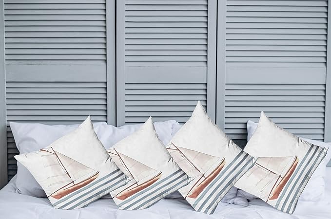 Ambesonne Nautical Throw Pillow Cushion Case Pack of 4, Let Your Dreams Sail Words with Boat in Waves Motivation Lifestyle Print, Modern Accent Double-Sided Digital Printing, 20", Cinnamon Blue
