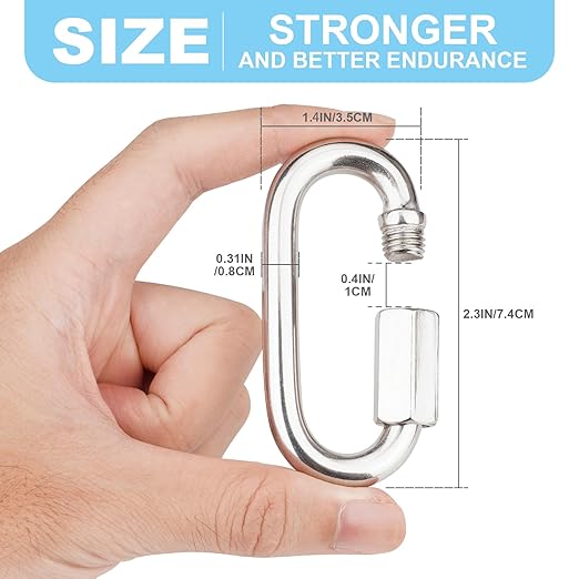 4Pcs 3 Inch 316 Heavy Duty Stainless Steel Screw Chain Quick Links, High Strength Carabiner for Big Chain Connecting, Hammock Hanging, Hiking, Camping