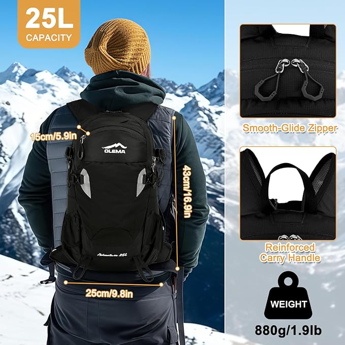 OLEMA Hiking Backpack, 25L Lightweight Travel Backpacks,Camping Daypack for Outdoor Sports,Lightweight Travel Camping Backpack for Men Women