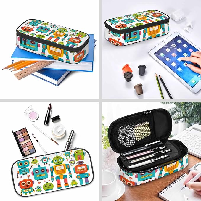 Retro Robots Pencil Case Mecha Deformation Cartoon Game Pencil Bag Pouch Box Organizer for College School Students Boy Girl