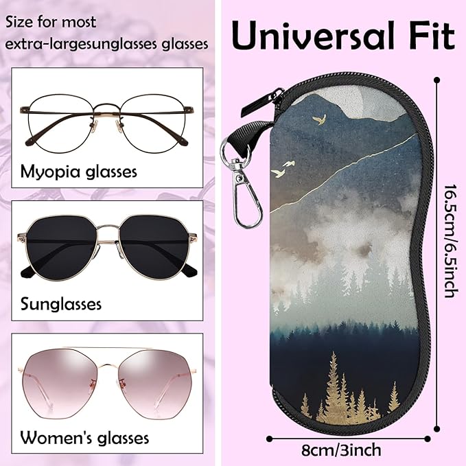 Glasses Case Sunglasses Eyeglass Soft Case Zipper Light Neoprene Pouch with Metal Belt Clip Aesthetic Cute Women Men