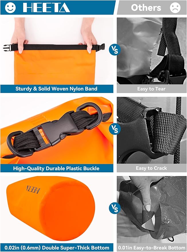 HEETA Waterproof Dry Bag for Women Men, 5L/10L/20L/30L/40L Roll Top Lightweight Dry Storage Bag Backpack with Emergency Whistle for Travel, Kayaking, Boating, Camping, Beach, Cruise Ship Essentials