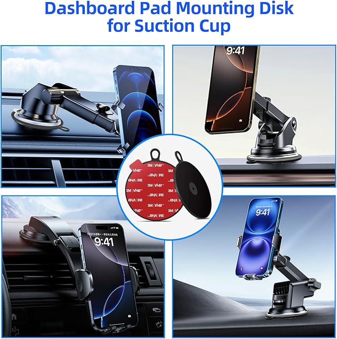 Dashboard Pad Mounting Disk for Suction Cup, 3.75” Large Plastic Extra Strong Adhesive Disc for Dash Windshield Holder, Camera GPS, Tablet, Car Phone Mount Base with Sticky Adhesive Replacement