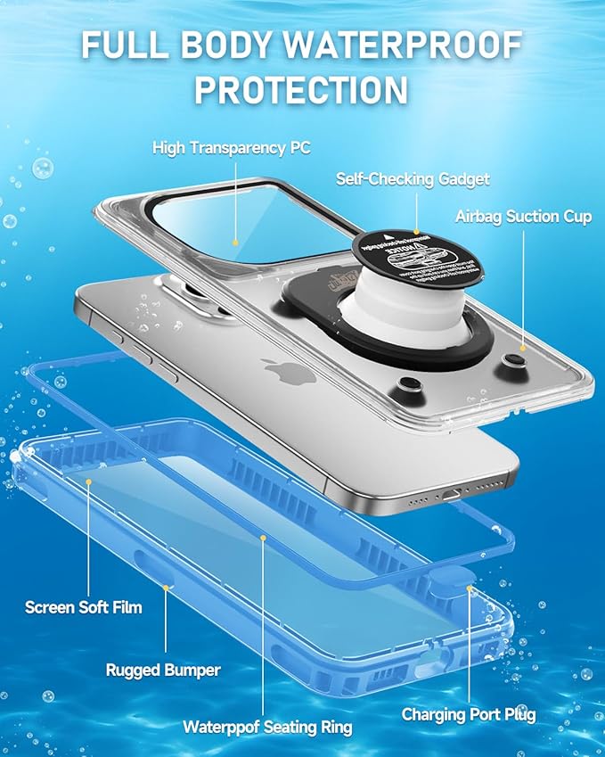 Waterproof Phone Pouch,IPX8 Waterproof Phone Case for Beach & Floating Essentials,Phone Waterproof Pouch with Lanyard, Universal Case Up to 6.9" for iPhone,Samsung (Blue)