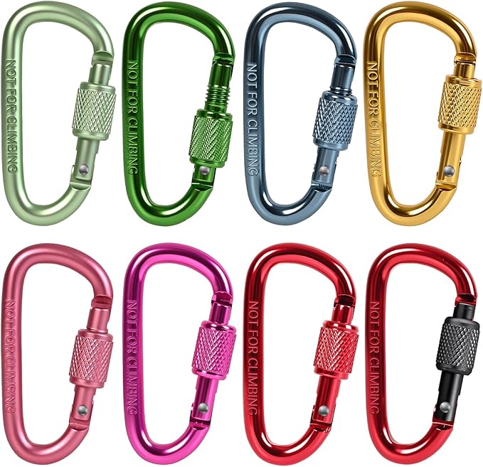 Carabiner Clip, Key Hooks for Keychain Aluminum D Ring Shape Carabiner, Key Chain Clip Hook, Keychain Clip, Multipurpose for Camping, Hiking, Backpacking or Other Outdoor Activities, 8PCS