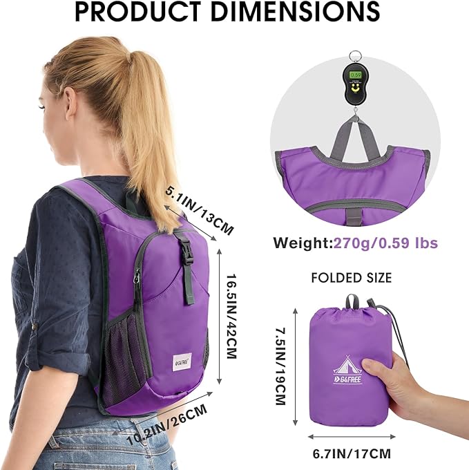 G4Free 10L Hiking Backpack, Lightweight Small Hiking Daypack Outdoor Travel Foldable Shoulder Bag