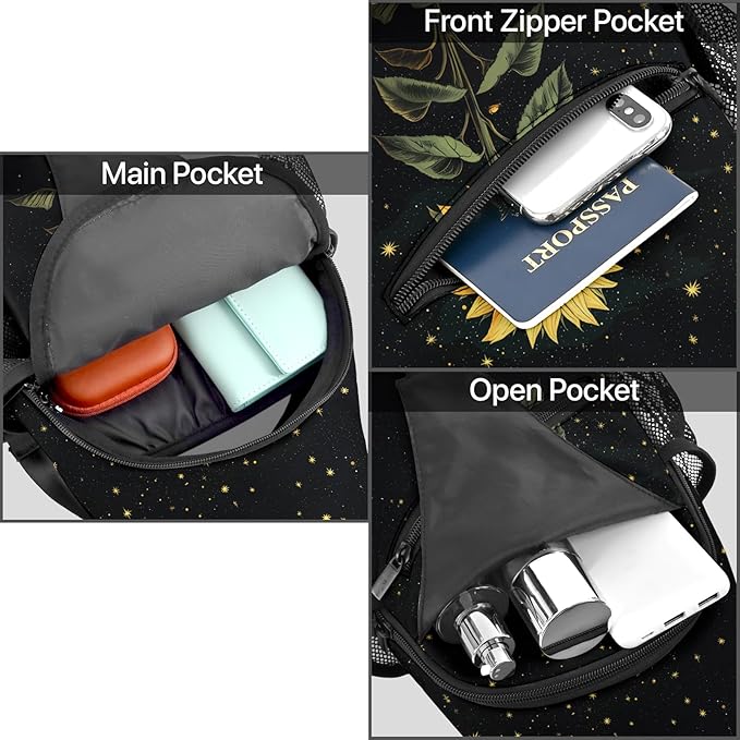 FyLybois Sunflower Sling Bag for Women Lightweight Crossbody Backpack Casual Daypack with Adjustable Strap for Travel Work Hiking Everyday Use
