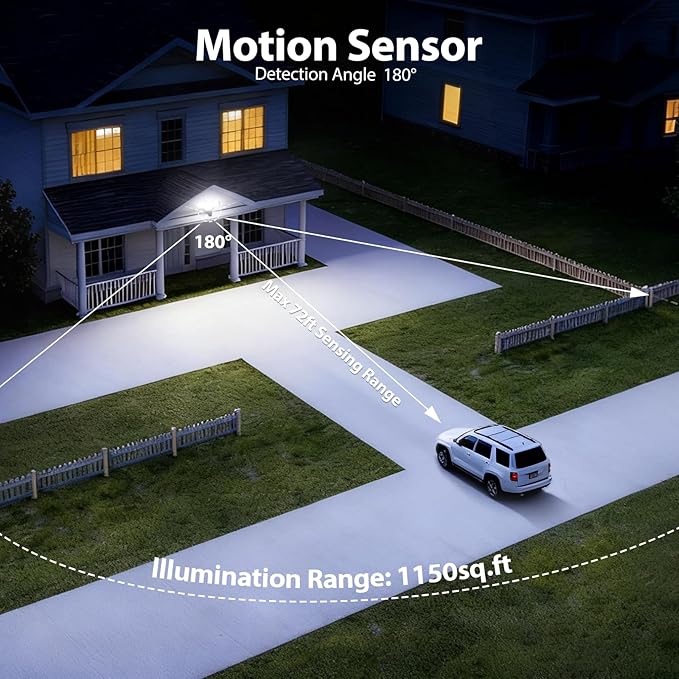 70W 7000LM Security Lights Outdoor, 4-Head LED Motion Sensor Flood Light, 6500K Daylight, IP65 Waterproof, 3 Modes for Yard Garage Porch (2)