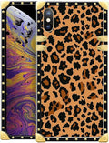 Compatible with iPhone Xs Max Case, Brown Leopard Texture Luxury Golden Decoration for Girl Women Soft TPU Shockproof Protective Hard PC Back for iPhone Xs Max