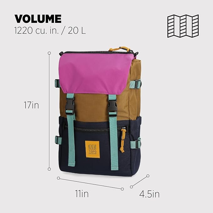 Topo Designs Rover Pack Classic - Daily Daypack for Commutes, Day Trips, Hikes, Iconic Denver Design, PFAS-Free, Fair Trade, BlueSign Backpack (Dark Khaki/Navy)