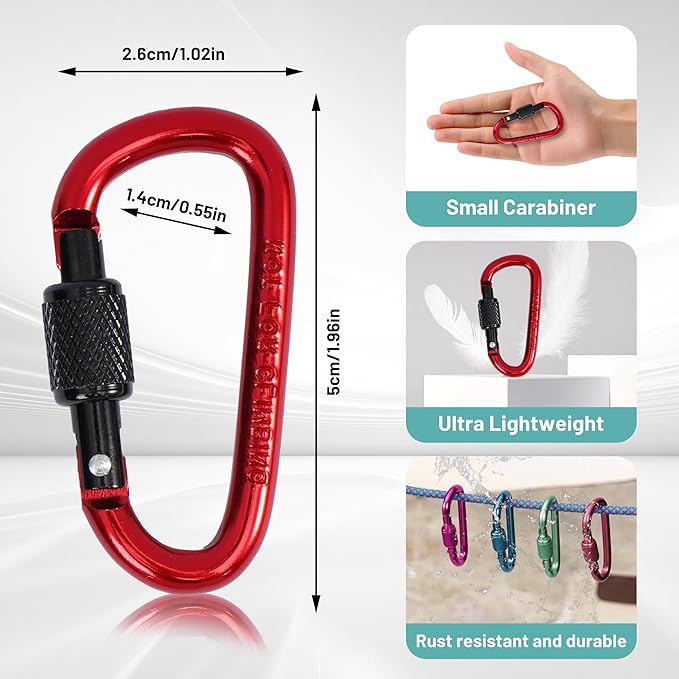 Multi-Pack Aluminum Carabiner Clips, 2" Ultra-Light Spring & Locking for Key,Hiking, Outdoor Activities