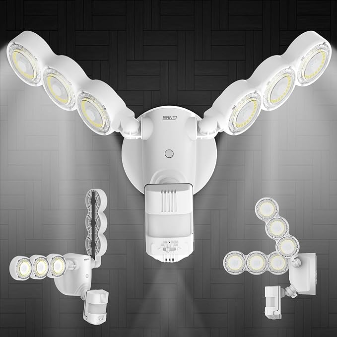 SANSI 45W 6000LM Motion Sensor Outdoor Lights, 5000K 600W Equiv LED Outdoor Lights for House, 4 Modes Wide 320° Angle Flood Lights Outdoor for Yard, Soffit, Garage, Doorways IP65 Waterproof