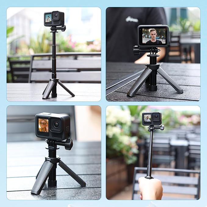 VRIG TP29 Extenable Mini Camera Tripod,Portable Small Handle Grip Desktop Webcam Selfie Stick Tripod for DJI Osmo Action 5Pro/4/3/AKASO Brave EK7000,Pole Tripod for Action Camera Hero 13 12 11 10 Max