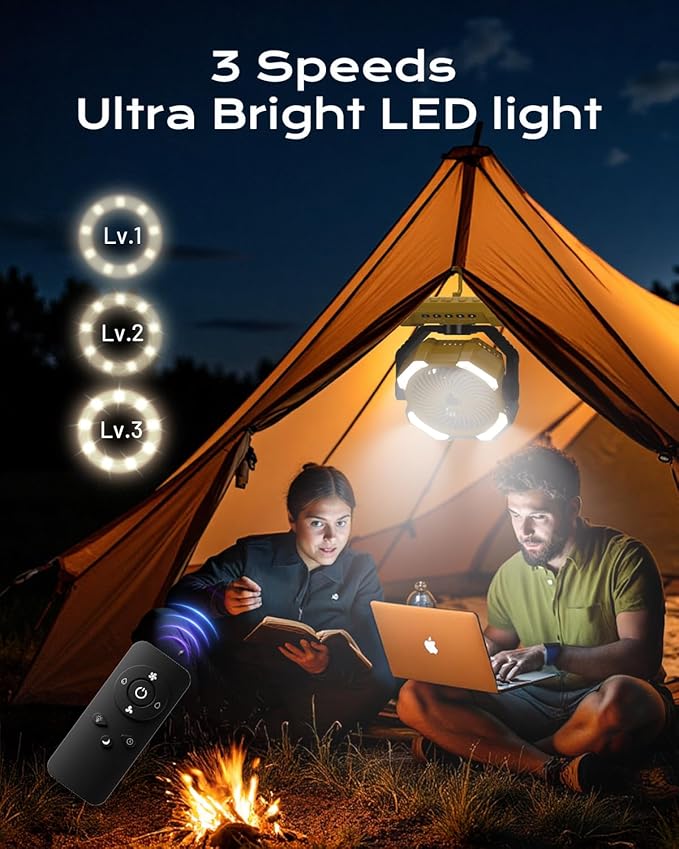Misting Fan, Portable Camping Fans with 9oz Water Tank, 24000mAh Rechargeable Fan with 4 Speed, Battery Powered Fans with 120H Cooling, Last 5H Mists, 2 Mist Modes, Light, Outside/Summer Essential