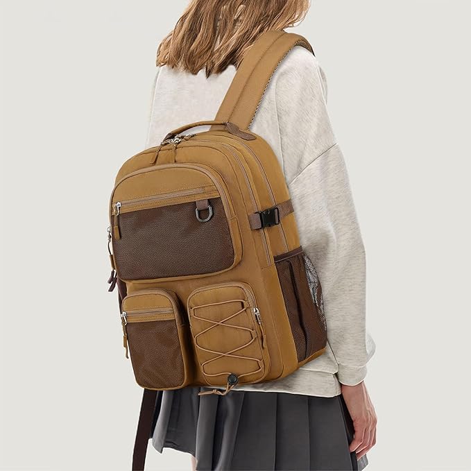 Lohol Water Resistant Backpack for School Travel College Travel, Large Bookbag with Mulitiple Pockets for Men and Women (Brown)