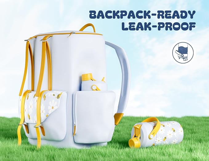 12 oz Insulated Water Bottle for Kids: 2-in-1 Straw Spout Lid, Spill-proof, BPA-Free, Easy Clean, Keep Cold 24H, Cute Bee Patterns, Stainless Steel Cup for School, Travel, Playtime, Gift (Daisy Buzz)