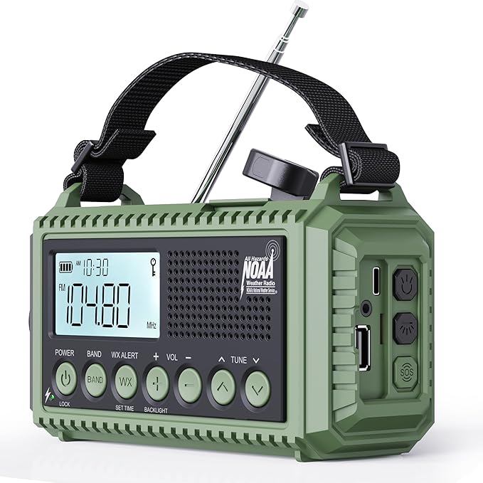 12000mAh Emergency Radio - AUTO NOAA Weather Alert, Solar Hand Crank AM/FM/SW/NOAA, Flashlight, Phone Charger, SOS Siren, Survival Kit for Camping, Storms, Power Outages
